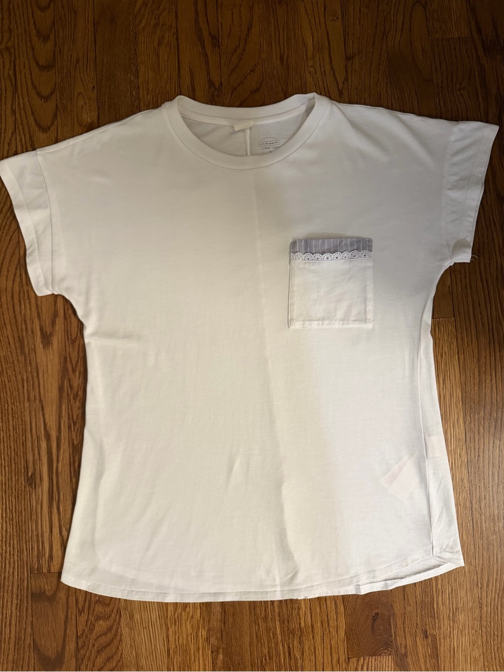 intimissimi White Short Sleeve Pocket Tee with Lace Trim